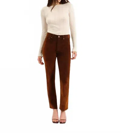 Daze Smarty High Rise Slim Straight Pants In Cognac In Green
