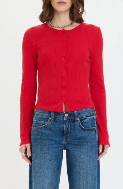Daze Stargazer Pointelle Knit Button Front Cardigan In Red