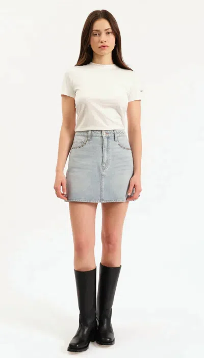 Daze Studded Denim Skirt In Blue