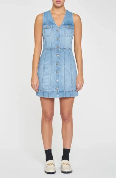 Daze Sun Button Front Sleeveless Denim Dress In Memory