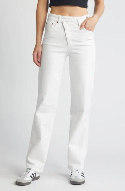 Daze Sun Crossover Waist Straight Leg Jeans In Marshmallow