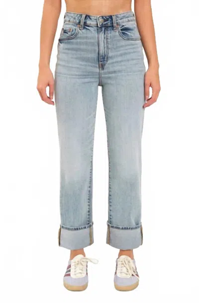Daze Sun High Rise Vintage Straight Cuffed Jeans In Girl Code Wash In Blue