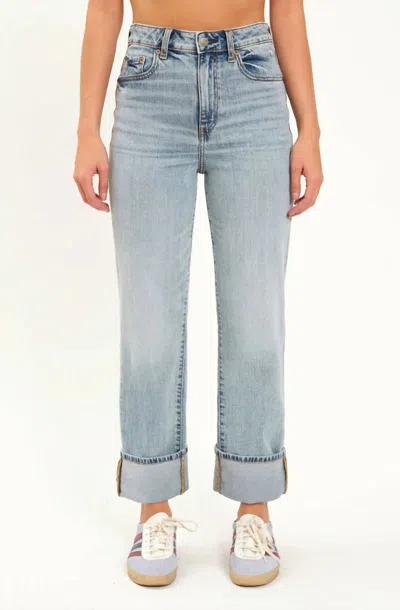 Daze Sun High Rise Vintage Straight Cuffed Jeans In Girl Code Wash In Multi