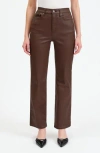 Daze Sun High Waist Coated Straight Leg Jeans In Coated Espresso