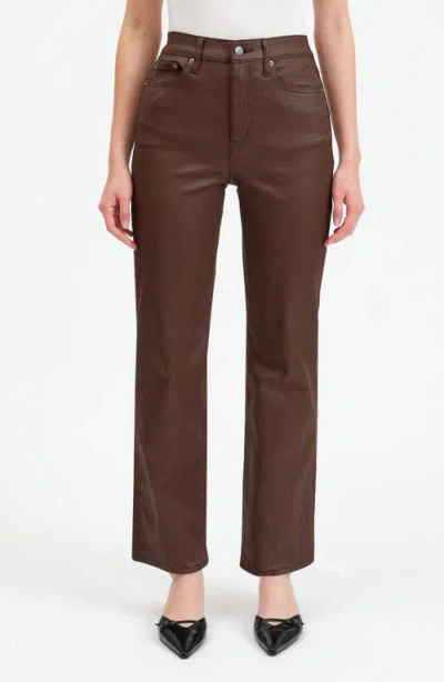Daze Sun High Waist Coated Straight Leg Jeans In Coated Espresso
