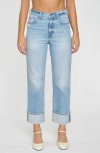 Daze Sun High Waist Cuff Crop Straight Leg Jeans In Fate