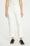 Daze Sun Raw Hem High Waist Crop Straight Leg Carpenter Jeans In White
