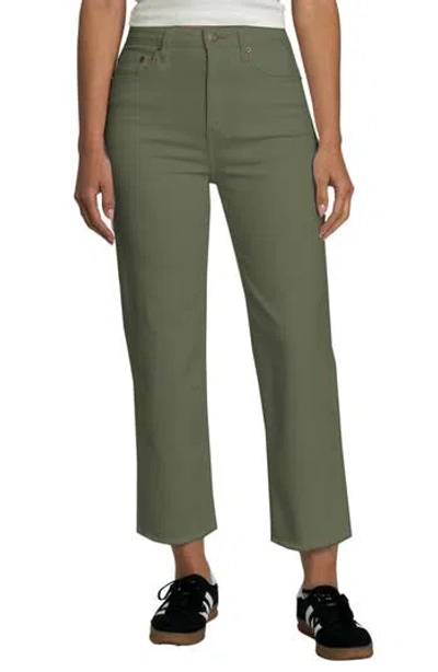 Daze Sun Raw Hem High Waist Crop Straight Leg Carpenter Jeans In Olive