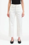 Daze Sun Raw Hem High Waist Crop Straight Leg Carpenter Jeans In White