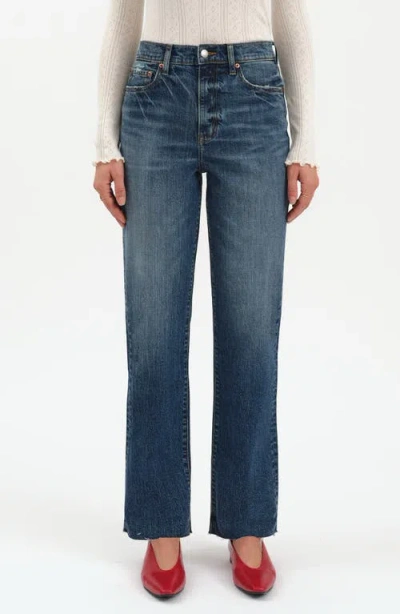 Daze Sun Raw Hem High Waist Crop Straight Leg Jeans In Blue