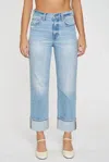 Daze Sun High Waist Cuff Crop Straight Leg Jeans In Multi