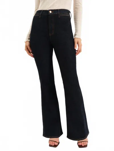 Daze Sunset Flare High Rise Flare Jeans In Dark Wash In Blue