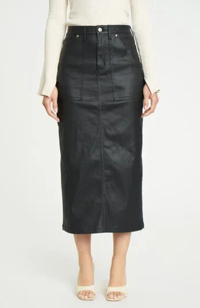 Daze Sweetheart High Waist Faux Leather Midi Skirt In Coated Asphalt