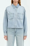 Daze The Editor Crop Denim Button-up Shirt In Call Me