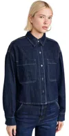 Daze The Editor Crop Denim Button-up Shirt In In Deep