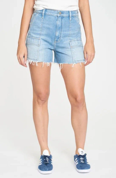 Daze The Knockout High Waist Cargo Denim Cutoff Shorts In Clarity