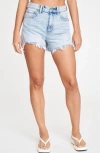 Daze Troublemaker High Waist Distressed Denim Cutoff Shorts In Sun Kissed Vintage