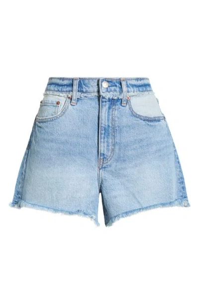 Daze The Knockout High Waist Denim Shorts In Blue