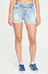 Daze Troublemaker High Waist Distressed Denim Cutoff Shorts In Sweetie