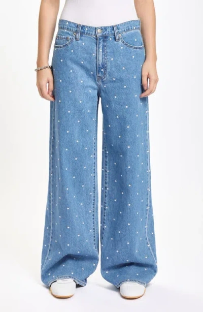 Daze The Wanderer Polka Dot High Waist Wide Leg Jeans In Blue