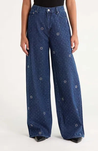 Daze The Wanderer Polka Dot High Waist Wide Leg Jeans In Glimmer