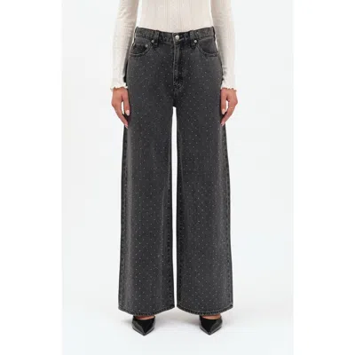 Daze The Wanderer Rhinestone Wide Leg Jeans In Gray