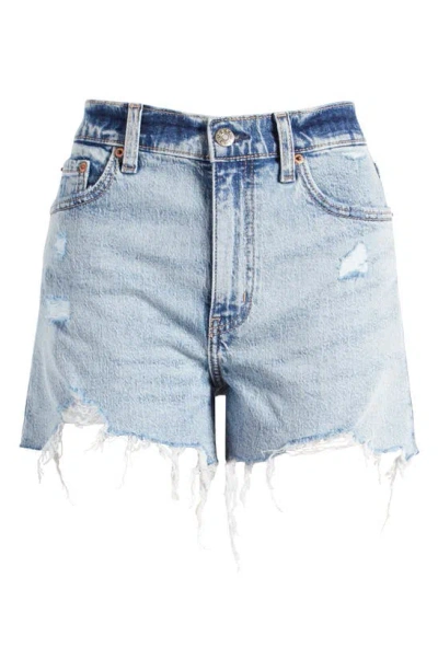 Daze Troublemaker Distressed High Waist Denim Shorts In Just Kissed