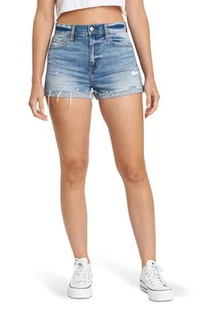 Daze Troublemaker High Waist Denim Shorts In Poolside