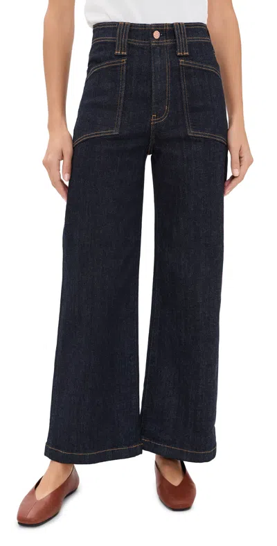 Daze Valley Girl High Rise Patch Pocket Wide Ankle Jeans Rinse In Black
