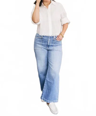 Daze Valley Girl Patch Pocket Ankle Jean In Medium Wash In Blue
