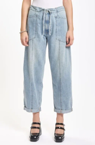 Daze Villa Drawstring Ankle Straight Leg Jeans In Blue