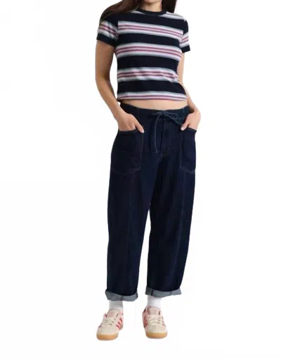 Daze Villa Drawstring Barrel Leg Jeans In Blue Mood