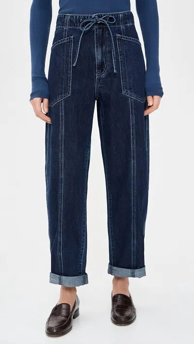 Daze Villa Drawstring Barrel Leg Pants In Blue Mood