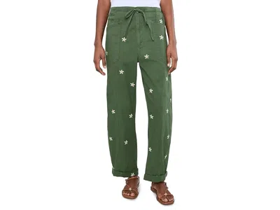 Daze Villa Drawstring Barrel Leg Pants In Bronze Green Daisy