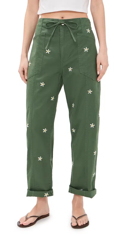 Daze Villa Drawstring Pants Bronze Green Daisy