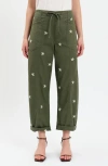 Daze Villa Embroidered Cuffed Drawstring Pants In Green
