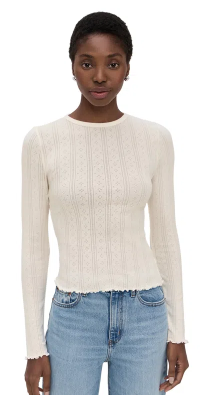 Daze Waverly Pointelle Crewneck Tee Cloud Dancer In Gray