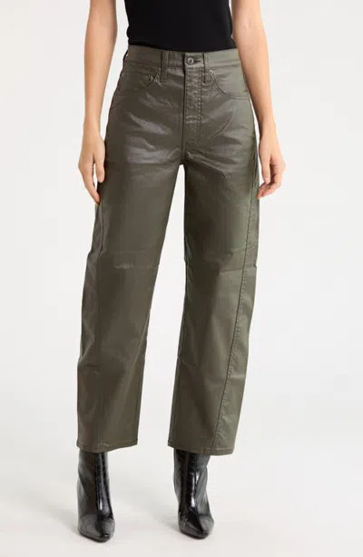 Daze Westward Coated Barrel Leg Jeans In Coated Fern