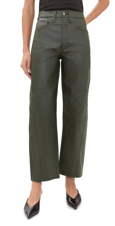 Daze Westward High Rise Seamed Barrel Jeans Coated Fern In Green