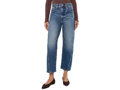 Daze Westward High-rise Seamed Barrel In Authentic Women's Clothing Authentic: 28 27, Cotton/denim/spande In Blue