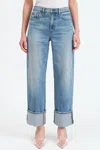 Daze Sun High Waist Cuff Crop Straight Leg Jeans In Blue