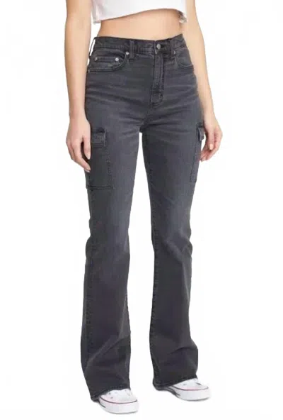 Daze Women's Go Getter Cargo High Rise Flare Jean In Charcoal Grey In Gray