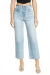 Daze Pleaser High Waist Raw Hem Crop Jeans In Blue