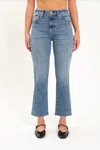 Daze Shy Girl High Waist Raw Hem Crop Flare Jeans In Brooklyn In Blue