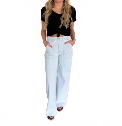 Daze Zaria Wide Leg Pinstripe Jeans In Light Blue
