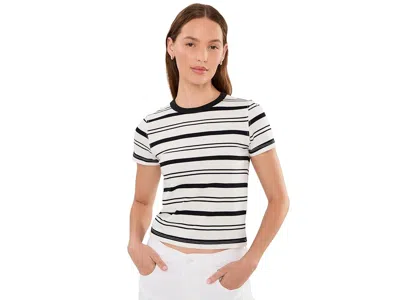Daze Zuma Short Sleeve Crew Neck Tee Women's Clothing Onyx Stripe: Xl In White