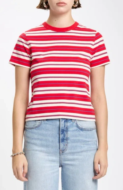 Daze Zuma Stripe Stretch Cotton T-shirt In Red