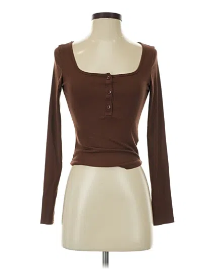 Pre-owned Dazy Long Sleeve Henley Shirt In Brown