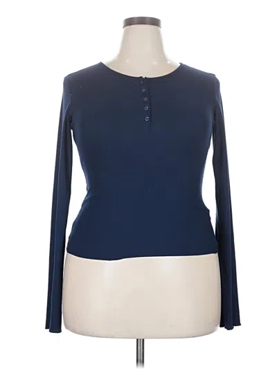 Pre-owned Dazy Long Sleeve Top Blue Keyhole Neckline Tops