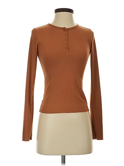 Pre-owned Dazy Long Sleeve Top Brown Crew Neck Tops
